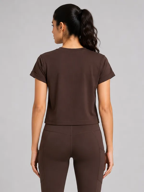 JUST_EASY_Women_Espresso_Cropped_Crew-Neck_Active_T-Shirt