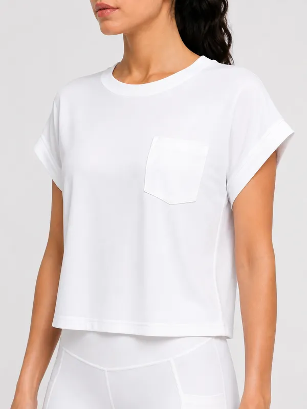 JUST_EASY_Women_White_Cropped_Crew-Neck_Active_T-Shirt
