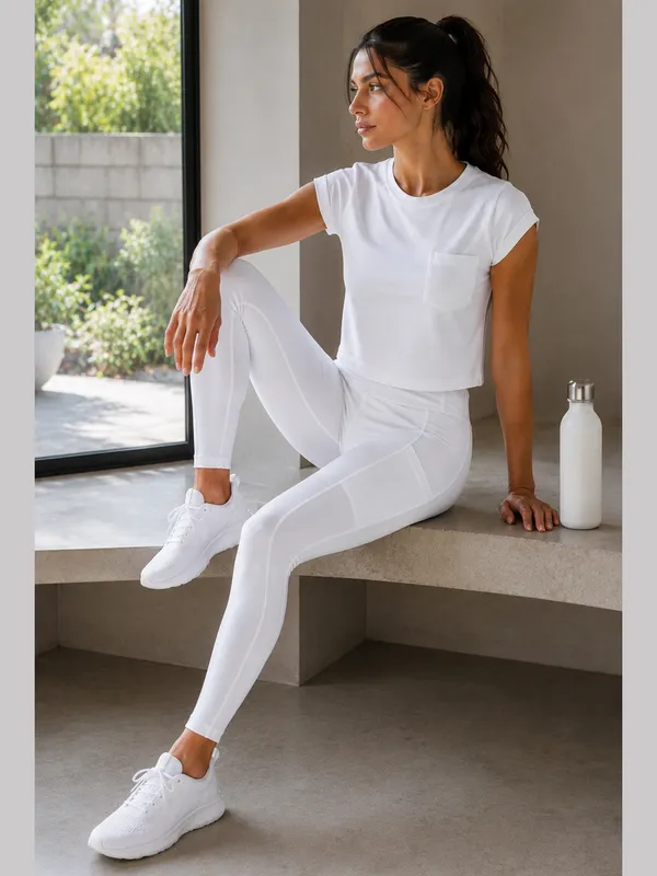 JUST_EASY_Women_White_Cropped_Crew-Neck_Active_T-Shirt