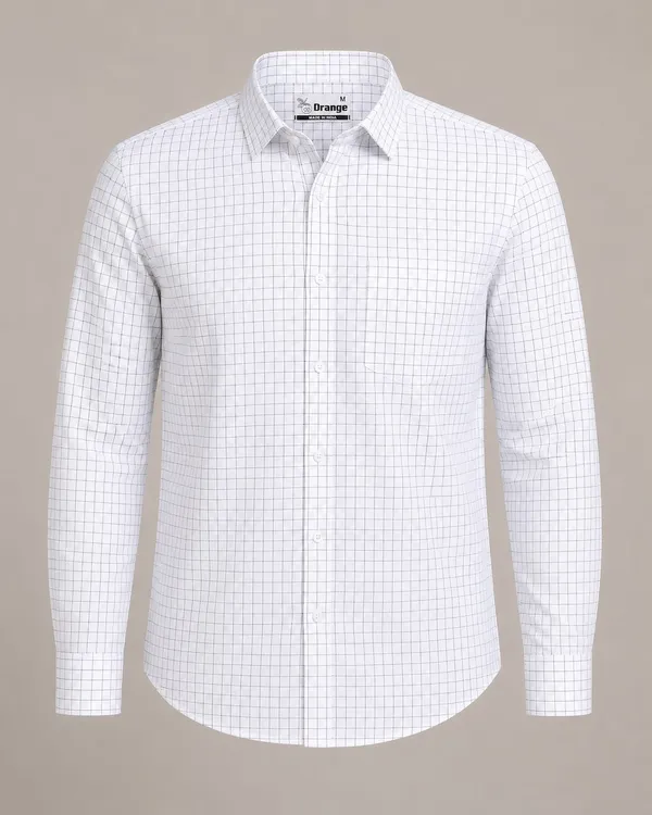 White_Cotton_Regular_Fit_Checkered_Shirt_For_Men