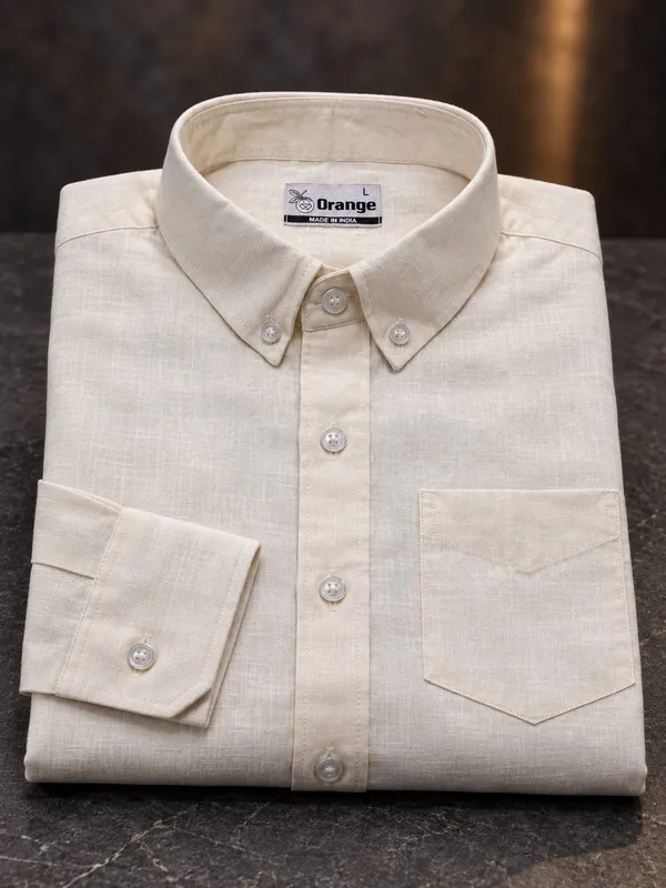 Beige_Cotton_Regular_Fit_Button_Down_Shirt_For_Men