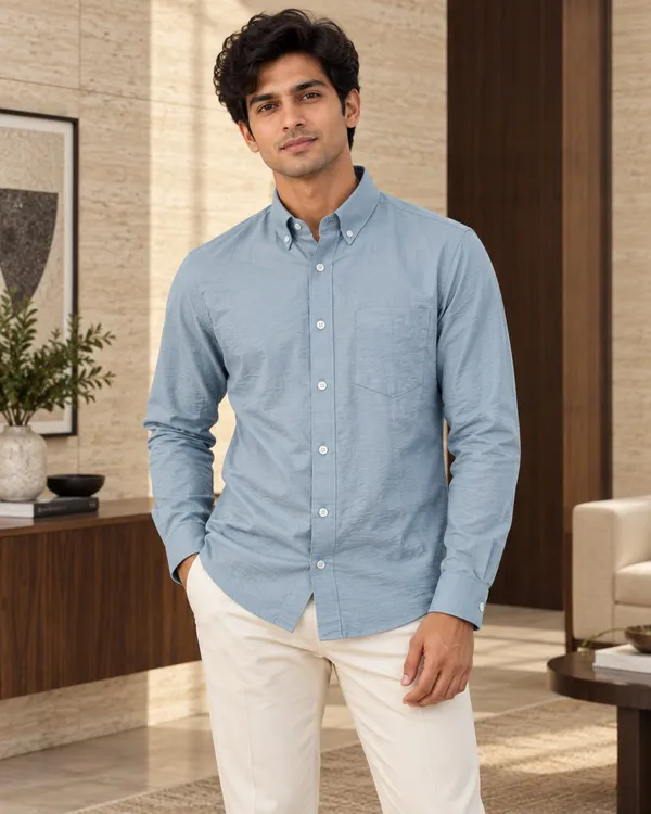 Light_Blue_Cotton_Relaxed_Fit_Button_Down_Shirt_For_Men