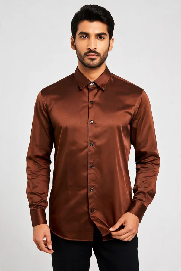 Brown_Silk_Regular_Fit_Solid_Shirt_For_Men
