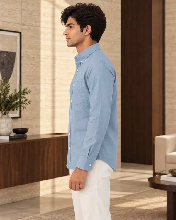 Light_Blue_Cotton_Relaxed_Fit_Button_Down_Shirt_For_Men