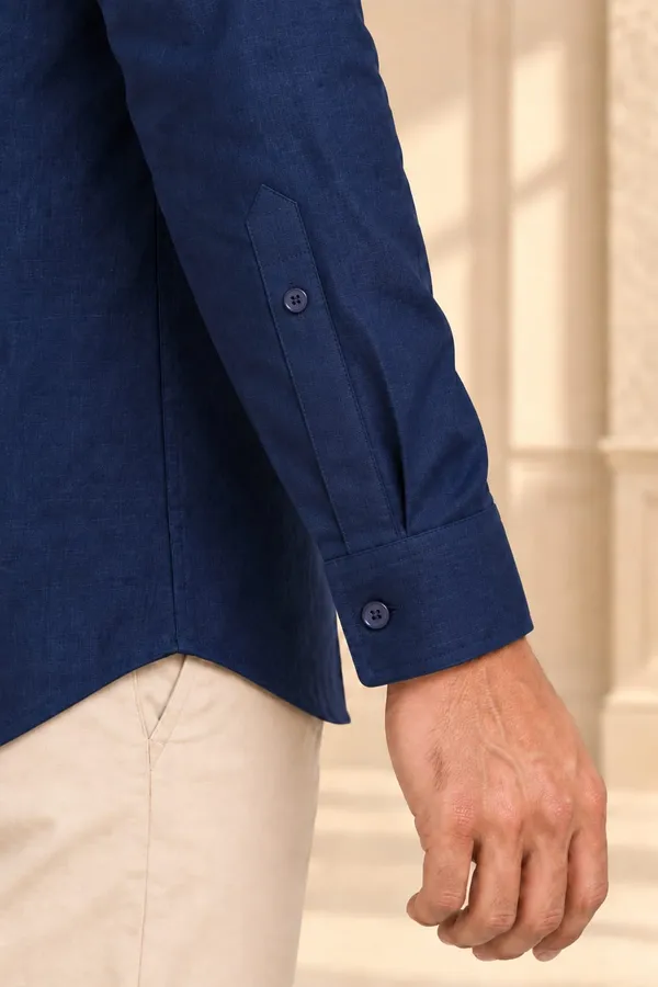 Navy_Blue_Cotton_Regular_Fit_Button_Down_Shirt_For_Men