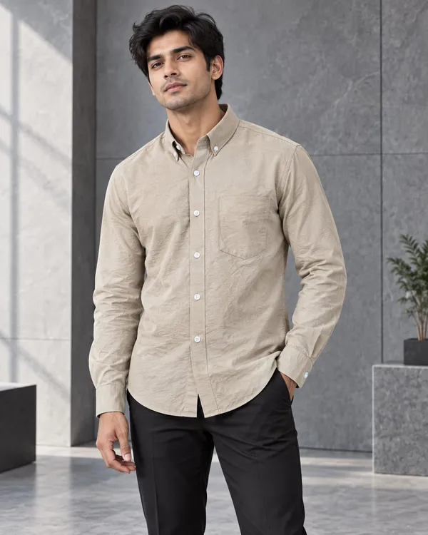 Beige_Cotton_Regular_Fit_Button_Down_Shirt_For_Men