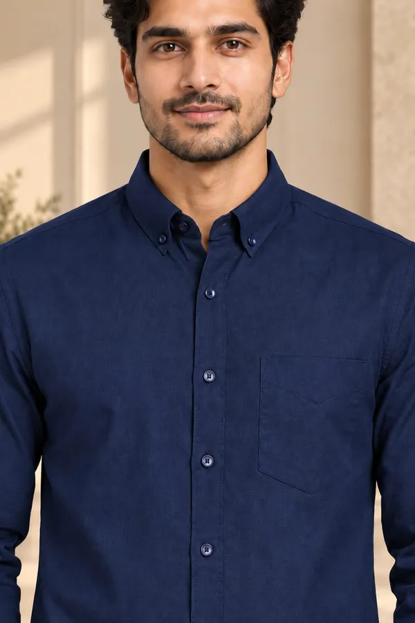 Navy_Blue_Cotton_Regular_Fit_Button_Down_Shirt_For_Men