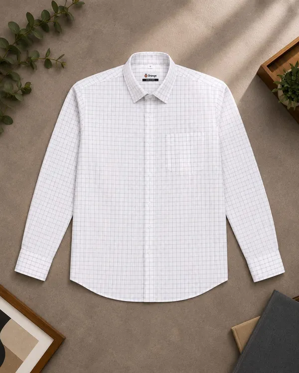 White_Cotton_Regular_Fit_Checkered_Shirt_For_Men