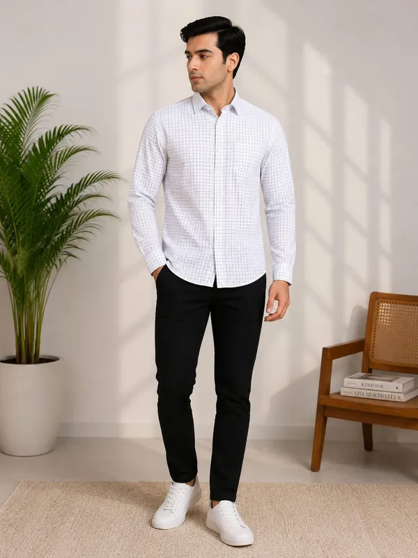 White_Cotton_Regular_Fit_Checkered_Shirt_For_Men