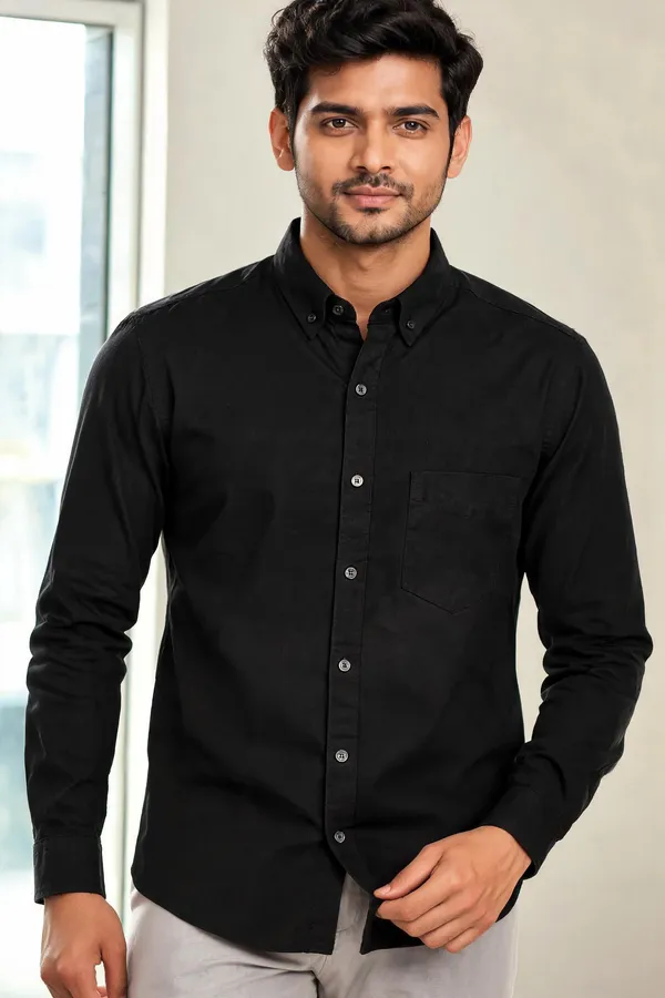 Black_Cotton_Regular_Fit_Casual_Shirt_For_Men