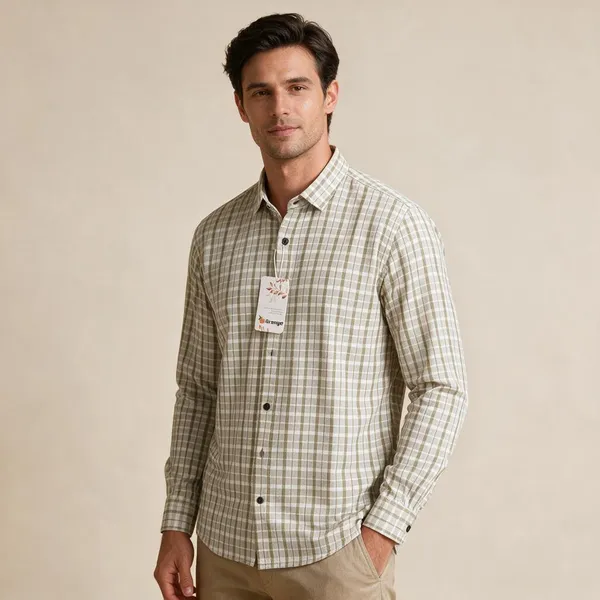 White_And_Green_Cotton_Regular_Fit_Checkered_Shirt_For_Men
