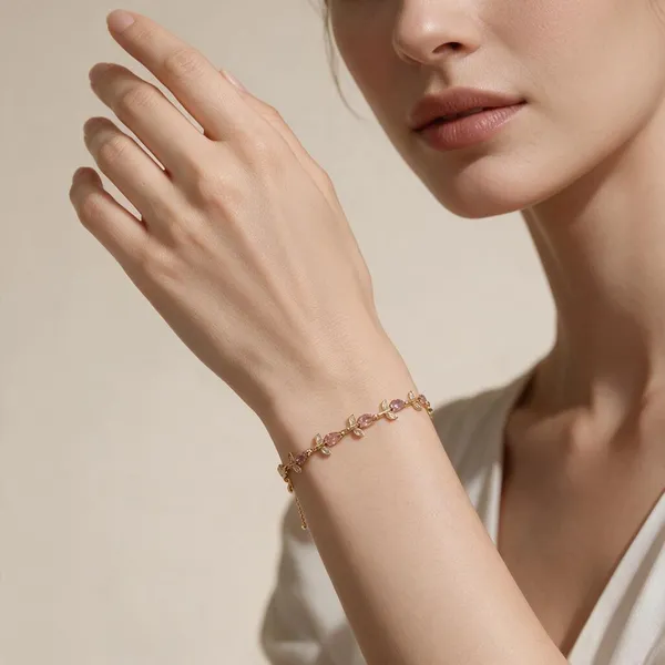 Gold_Alloy_Floral_Charm_Link_Bracelet_For_Women