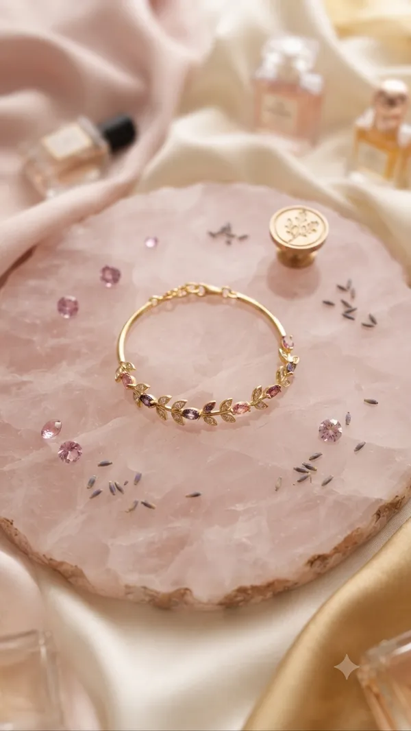 Gold_Alloy_Floral_Charm_Link_Bracelet_For_Women