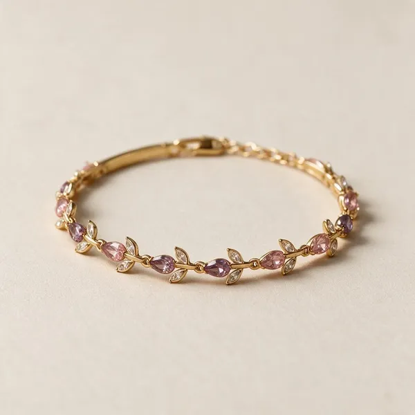 Gold_Alloy_Floral_Charm_Link_Bracelet_For_Women