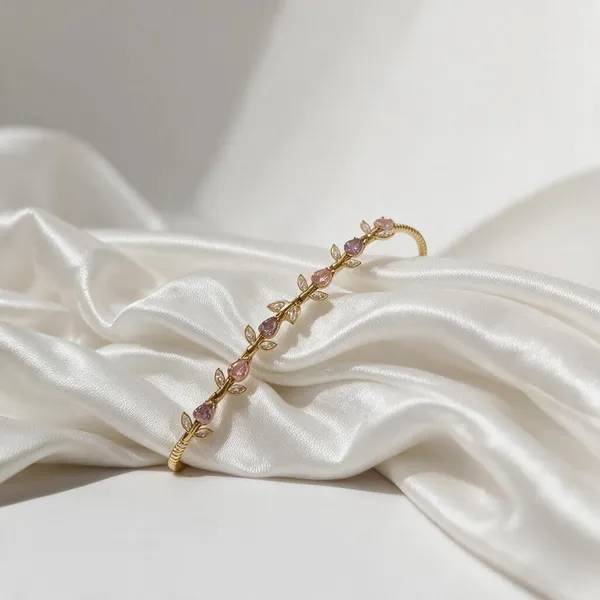 Gold_Alloy_Floral_Charm_Link_Bracelet_For_Women