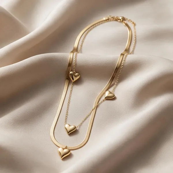 Gold_Plated_Multi_Strand_Heart_Charm_Layered_Necklace_For_Women