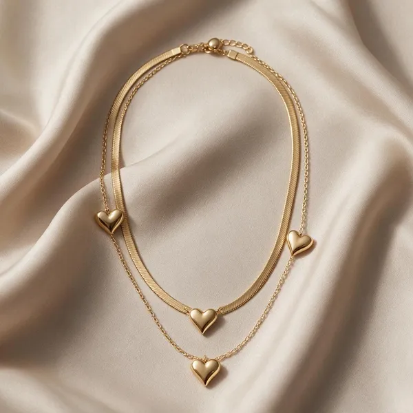 Gold_Plated_Multi_Strand_Heart_Charm_Layered_Necklace_For_Women