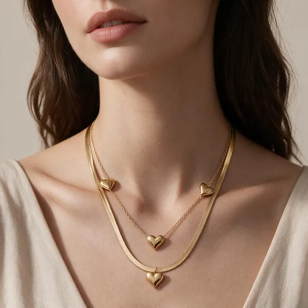 Gold_Plated_Multi_Strand_Heart_Charm_Layered_Necklace_For_Women