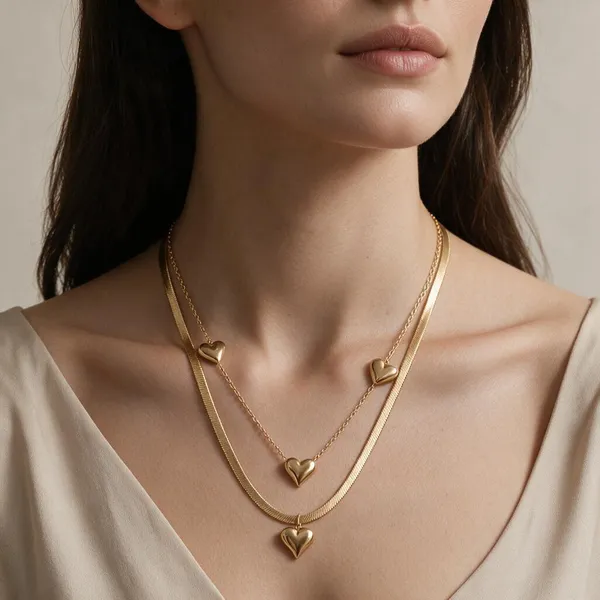 Gold_Plated_Multi_Strand_Heart_Charm_Layered_Necklace_For_Women