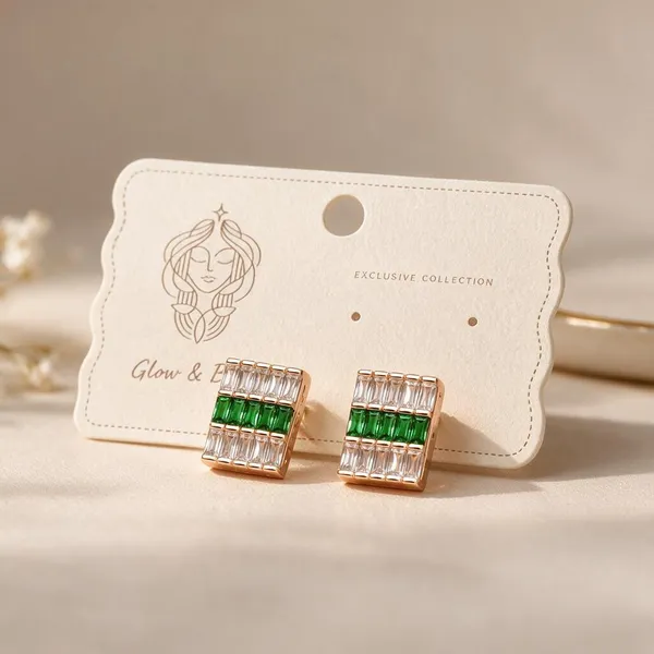 Gold_Plated_Emerald_Green_Rectangular_Halo_Stud_Earrings_For_Women