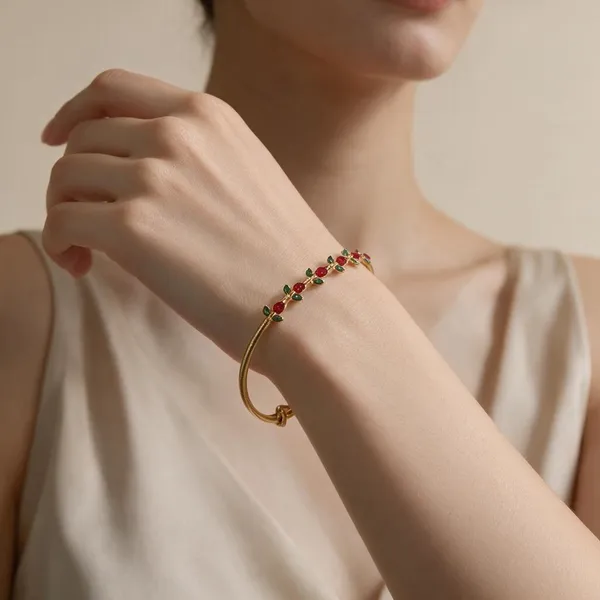Gold_Plated_Floral_Enamel_Beaded_Vine_Bracelet_For_Women