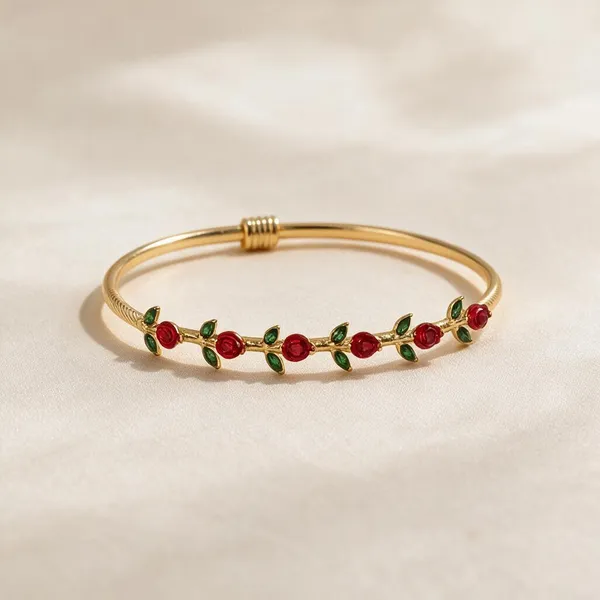 Gold_Plated_Floral_Enamel_Beaded_Vine_Bracelet_For_Women