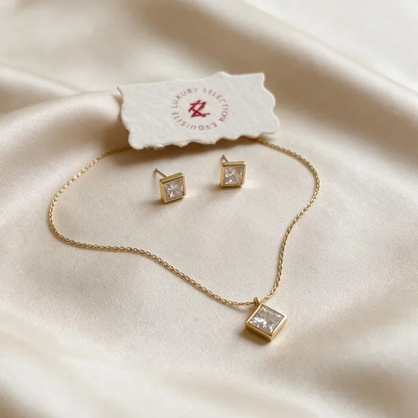 Gold_Plated_Solitaire_Pendant_Necklace_And_Earrings_Set_For_Women