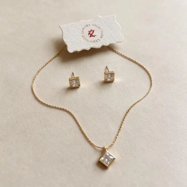 Gold_Plated_Solitaire_Pendant_Necklace_And_Earrings_Set_For_Women