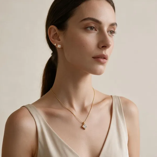 Gold_Plated_Solitaire_Pendant_Necklace_And_Earrings_Set_For_Women