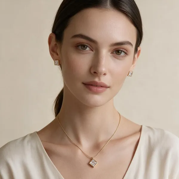 Gold_Plated_Solitaire_Pendant_Necklace_And_Earrings_Set_For_Women