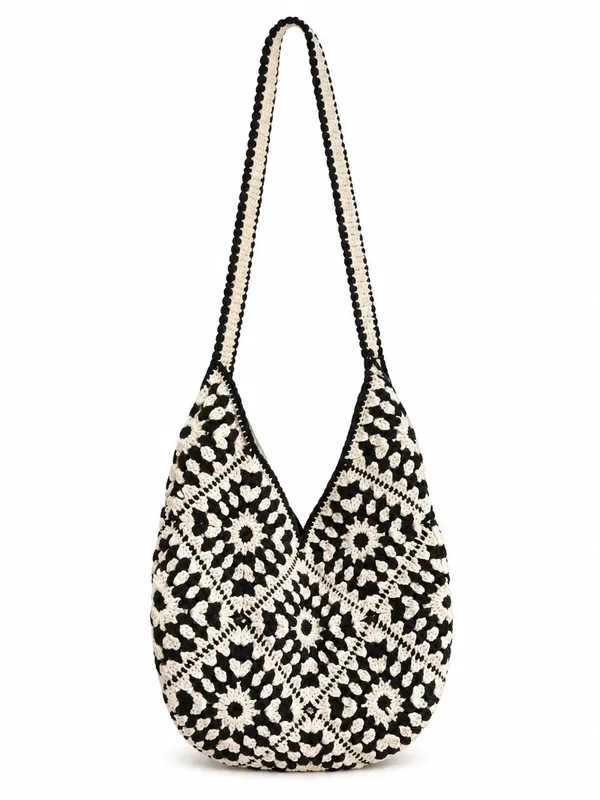 Black_White_Crochet_Boho_Sling_Bag