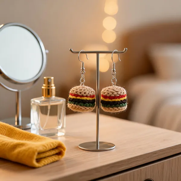 Burger_Crochet_Earring