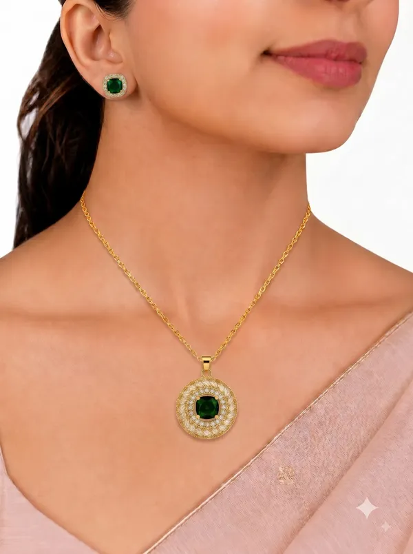 Emerald_Royale_Halo_Pendant_Earrings_Set