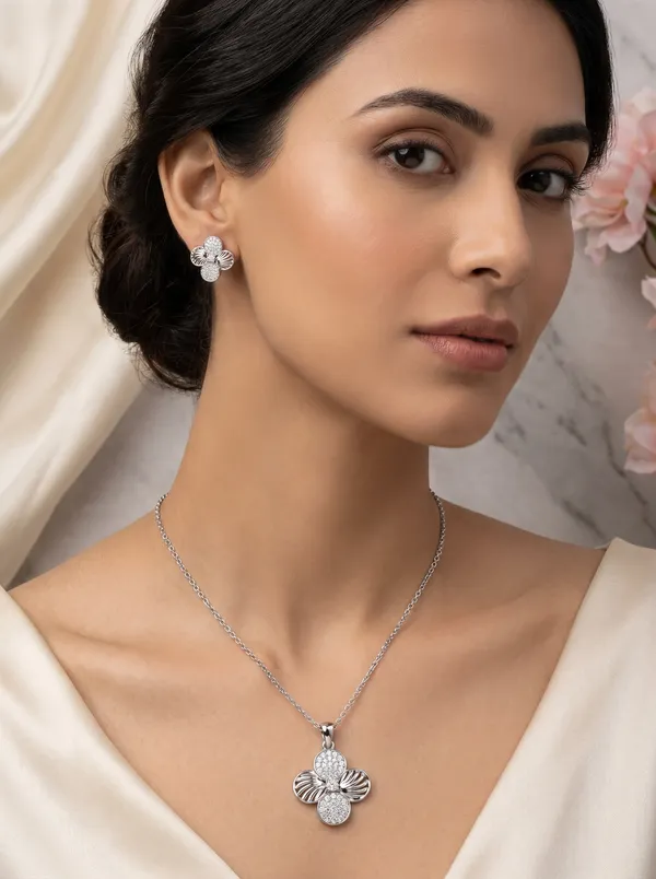 Silver_Blossom_Floral_Pendant_Earrings_Set