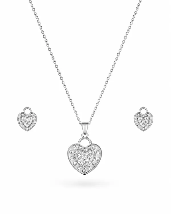 Silver_Heart_Lock_Zircon_Pendant_Earrings_Set