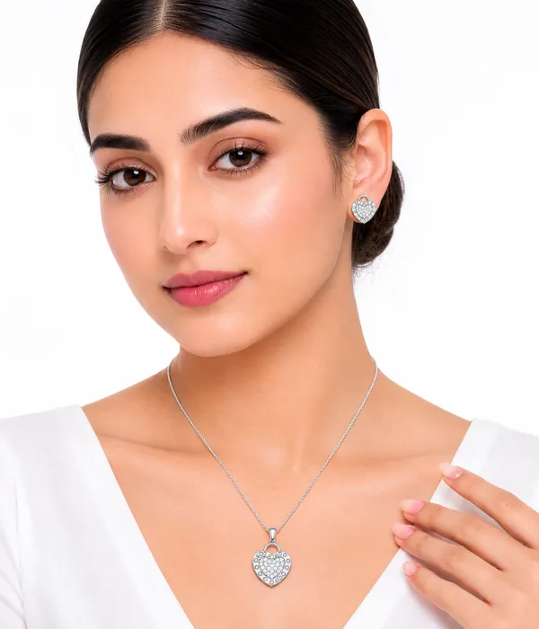 Silver_Heart_Lock_Zircon_Pendant_Earrings_Set