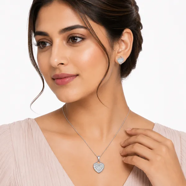 Silver_Heart_Lock_Zircon_Pendant_Earrings_Set