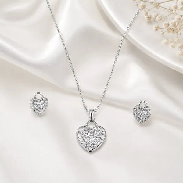 Silver_Heart_Lock_Zircon_Pendant_Earrings_Set