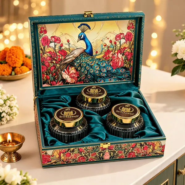 Peacock_Floral_Printed_Decorative_Gift_Box_With_Three_Jars