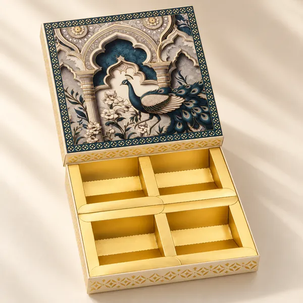 SriHaaweli_Combo_-_Peacock_Pattern_Four_Compartment_Decorative_gift_Box_257g_+_Decorative_Peacock_Design_Six_Compartment_gift_Box_373g_+_Haldi_Powder_250g