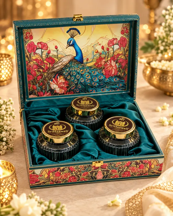 Peacock_Floral_Printed_Decorative_Gift_Box_With_Three_Jars