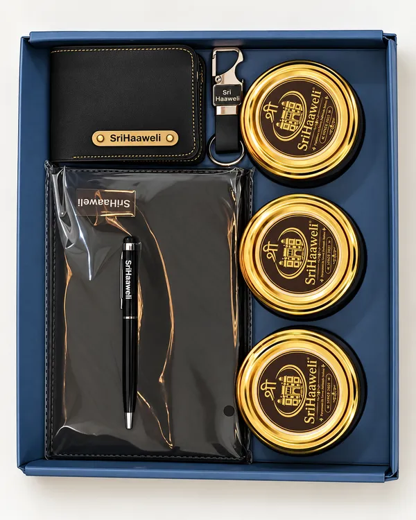 SriHaaweli_Gift_Set_With_Wallet_Notebook_Pen_Keychain_And_Containers