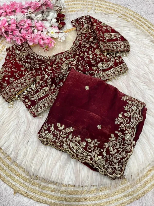 Maroon_Pure_Silk_Embroidered_Zari_Sequence_Work_Saree_For_Women