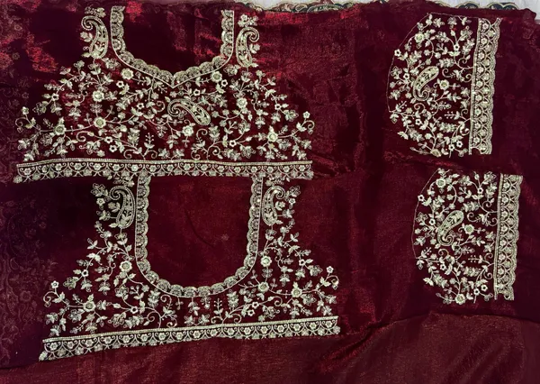 Maroon_Pure_Silk_Embroidered_Zari_Sequence_Work_Saree_For_Women