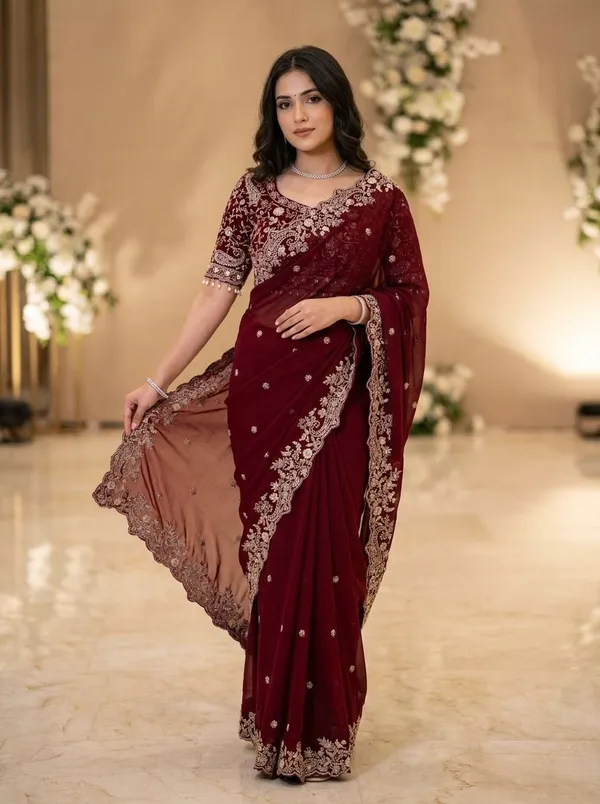 Maroon_Georgette_Embroidered_Floral_Paisley_Saree_For_Women