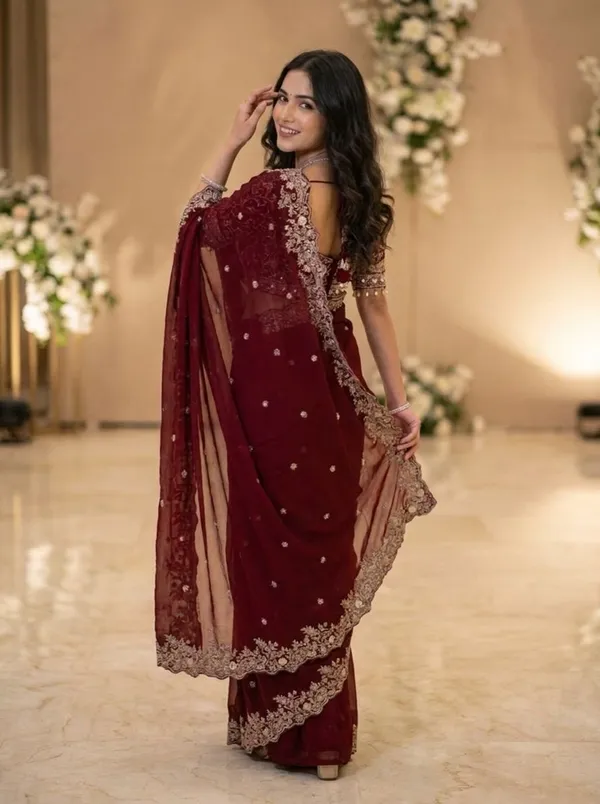 Maroon_Georgette_Embroidered_Floral_Paisley_Saree_For_Women