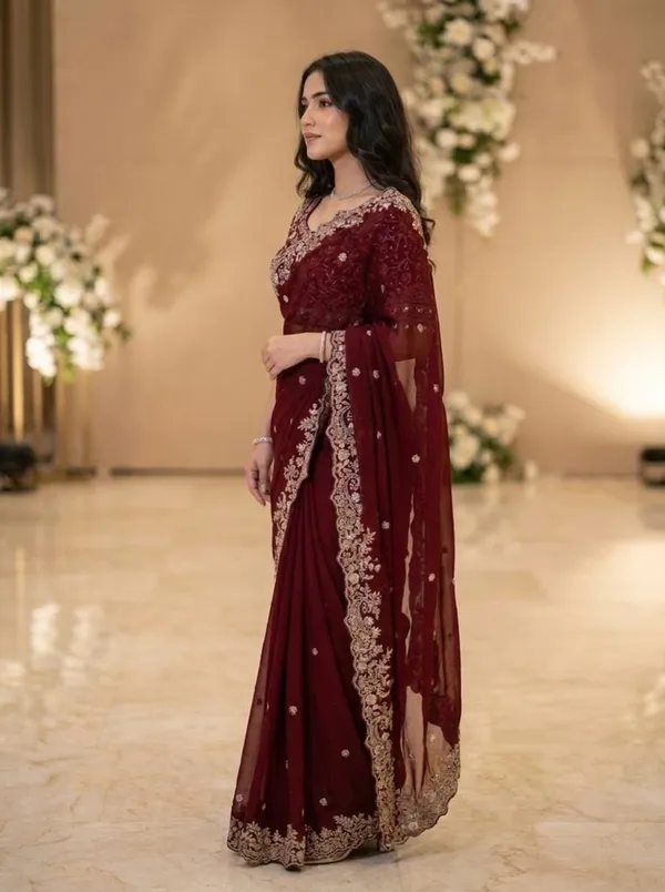 Maroon_Georgette_Embroidered_Floral_Paisley_Saree_For_Women