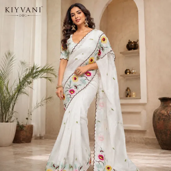 White_Kanchi_Cotton_Floral_Embroidered_Self_Design_Saree_For_Women