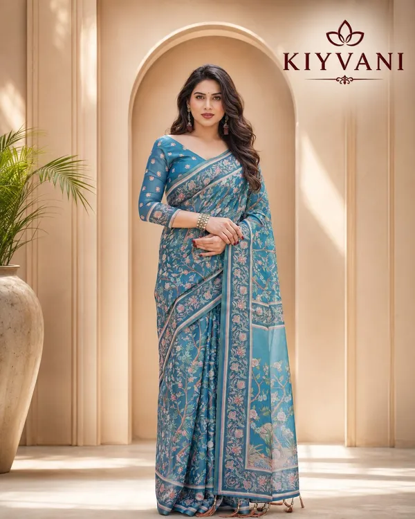 Blue_Cotton_Linen_Floral_Printed_Saree_For_Women