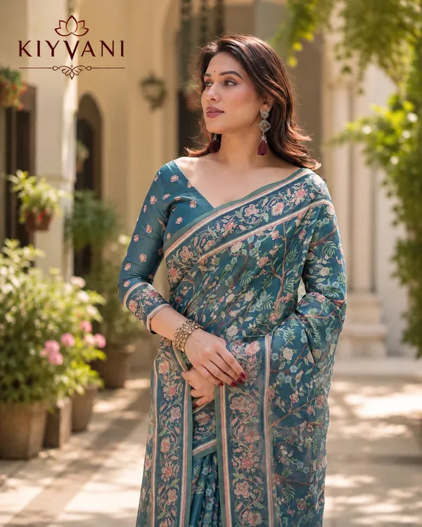 Blue_Cotton_Linen_Floral_Printed_Saree_For_Women